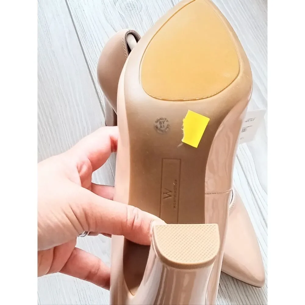 (ST1-6035) Women's Worthington Zool Pointed Toe Block Heel Pumps - Nougat Sz 11